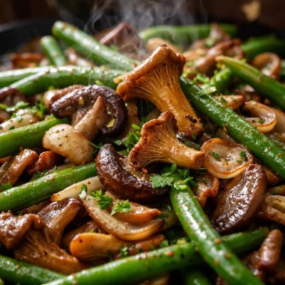Image of Wild Mushrooms Frenchified Green Beans and Shallot Saute