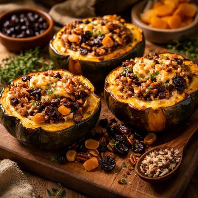 Image of Wild Rice Cherries Apricots and Cheesy Stuffed Acorn Squash