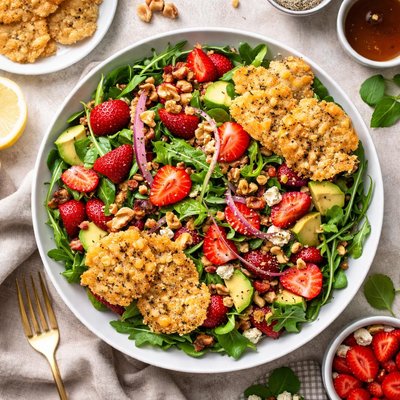 Image of Wild Strawberry Salad W Pepper Toasted Parmesan Crisps Bl