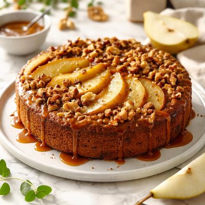 Image of William Sonoma Warm Pear Cake with Walnut Caramel Topping