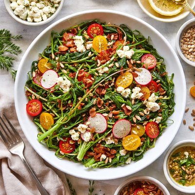 Image of Wilted Dandelion Salad with Feta Cheese