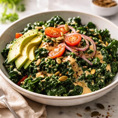Image of Wilted Kale with Creamy Chipotle Dressing Raw Vegan