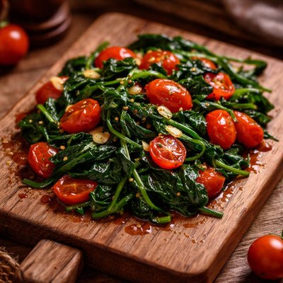 Image of Wilted Spinach and Cherry Tomatoes