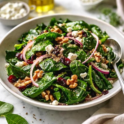 Image of Wilted Spinach Salad with Nuts and Cheese