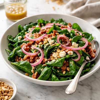 Image of Wilted Spinach Salad with Pickled Shallots