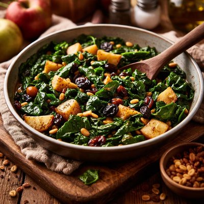 Image of Wilted Spinach with Raisins and Apples