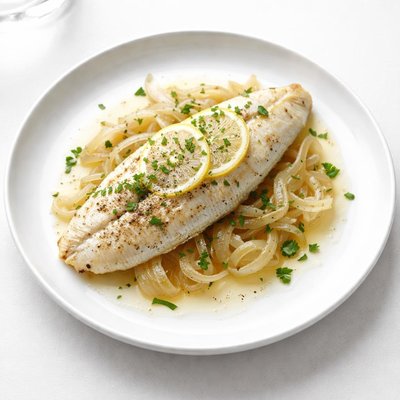 Image of Wine Baked Sole Over Onions