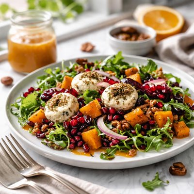 Image of Winter Goat Cheese Salad Served with Apricot Dressing