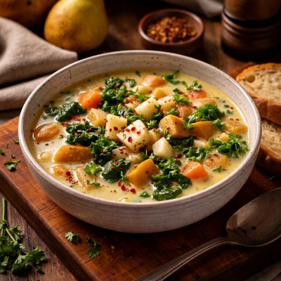 Image of Winter Vegetable Soup with Coconut Milk Pear
