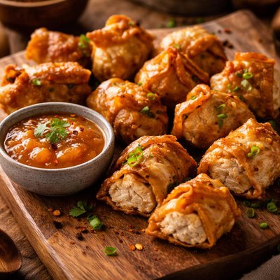 Image of Won Ton Wrapped Chicken with Apricot Dipping Sauce