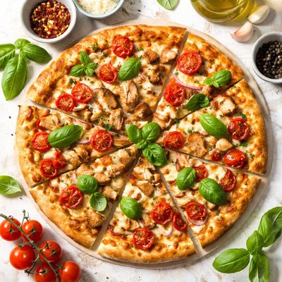 Image of Wonderful Chicken Pizza with Fresh Basil