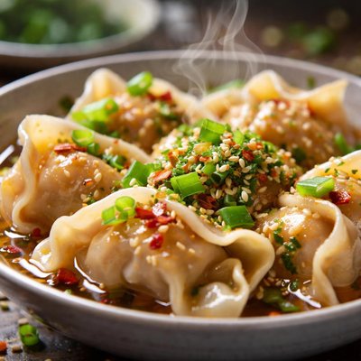 Image of Wontons with Spring Onion Ginger and Vinegar Dressing