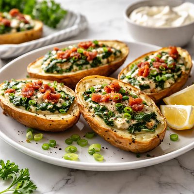 Image of Ww 2 Points Potato Skins with Creamy Spinach and Turkey Bacon