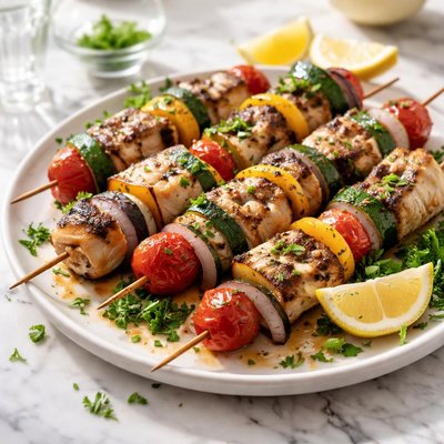 Image of Xifias Souvlaki Grilled Swordfish Kebabs with Vegetables