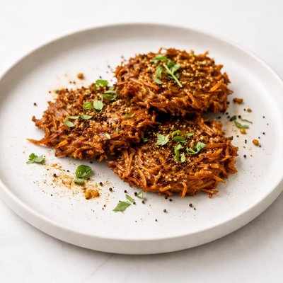 Image of Yam Latkes with Mustard Seeds and Curry