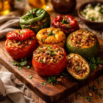 Image of Yemista Me Ryzi Greek Stuffed Vegetables Vegetarian