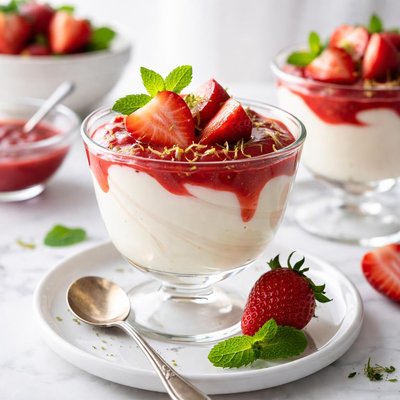 Image of Yoghurt Mousse with Strawberry Sauce
