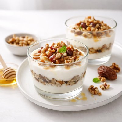 Image of Yogurt Parfaits with Walnuts Dates Honey