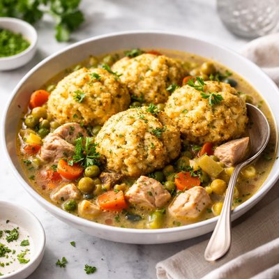 Image of Yosemite Chicken Stew with Cornmeal Dumplings Low Fat
