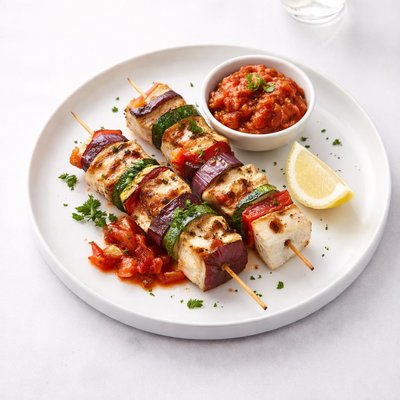 Image of Yugoslavian Fish Skewers with Serbian Tomato Relish