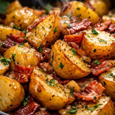 Image of Yukon Gold Roasted Potatoes with Bacon Onion and Garlic