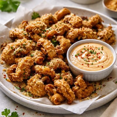 Image of Yummiest Fried Mushrooms Spicy Dipping Sauce