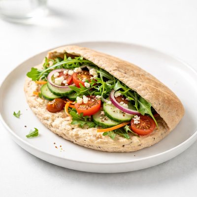 Image of Yummy and Nutritious Hummus Pita Sandwich