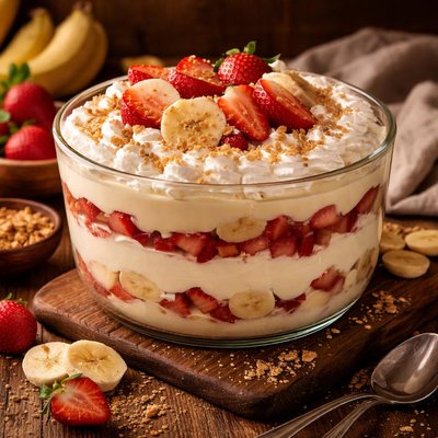 Image of Yummy Banana Strawberry Cheesecake Pudding
