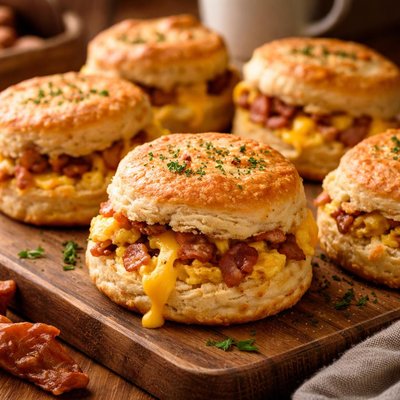 Image of Yummy Cheesy Bacon Stuffed Breakfast Biscuits