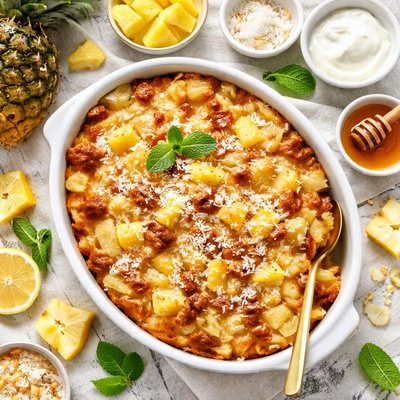 Image of Yummy Low Cal Low Fat Pineapple Bread Pudding