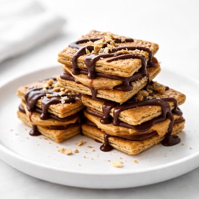 Image of Yummy Snack Graham Crackers with Peanut Butter and Chocolate