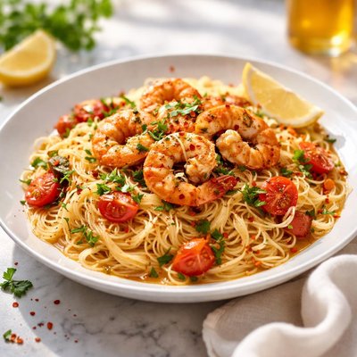Image of Yummy Spicy Shrimp with Angel Hair Pasta