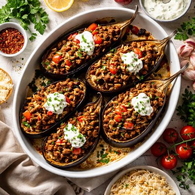 Image of Yummy Stuffed Eggplant with Meat and Rice
