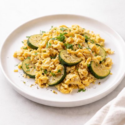 Image of Zarangollo Scrambled Eggs with Zucchini and Onion Spain