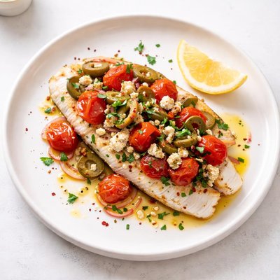 Image of Zesty Baked Fish with Tomatoes and Feta