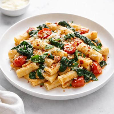 Image of Ziti Baked with Spinach Tomatoes and Smoked Gouda