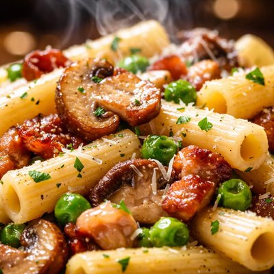 Image of Ziti with Mushrooms Pancetta Peas