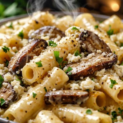 Image of Ziti with Portabella Mushrooms and Goat Cheese Sauce