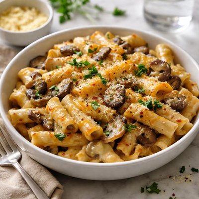 Image of Ziti with Sharp Cheddar and Mushrooms