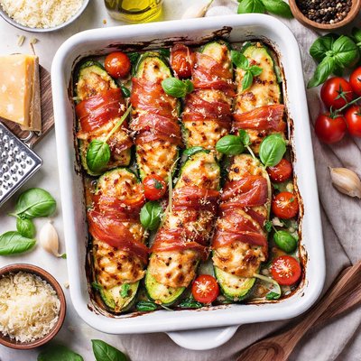 Image of Zucchine Al Forno Con Parmigiano Reggiano E Prosciutto