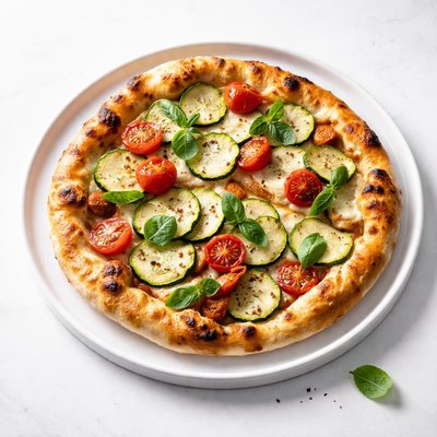 Image of Zucchini and Fresh Tomato Pizza with Fontina