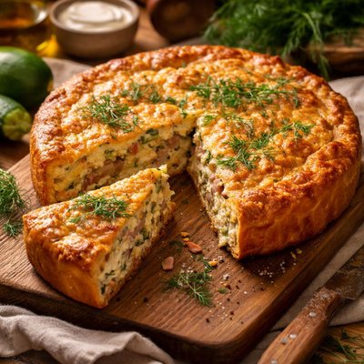 Image of Zucchini and Ham Pie with Dill