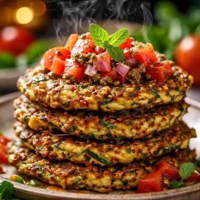 Image of Zucchini and Sumac Fritters with Tomato and Mint Salsa