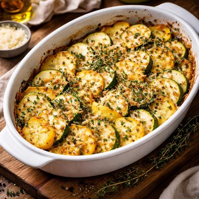 Image of Zucchini and Summer Squash Gratin with Parmesan and Fresh Thyme