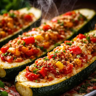 Image of Zucchini Boats with Red Pepper