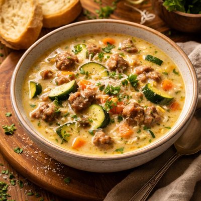 Image of Zucchini Cheese and Sausage Soup