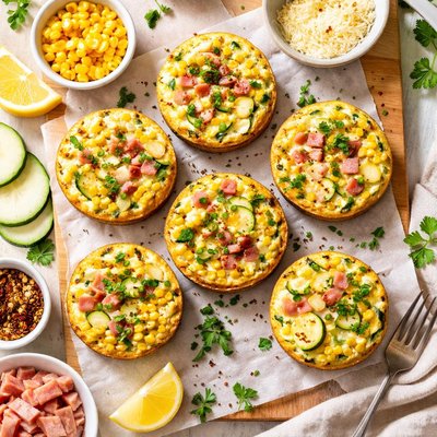 Image of Zucchini Corn and Ham Frittatas