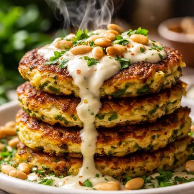 Image of Zucchini Fritters with Pine Nut Sauce