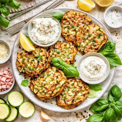 Image of Zucchini Ham Basil and Ricotta Fritters