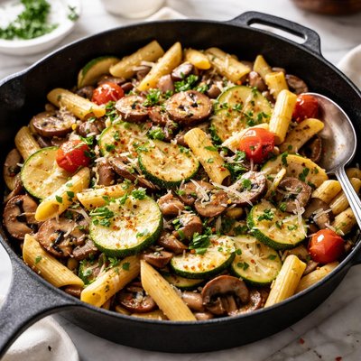Image of Zucchini Mushroom and Pasta Skillet